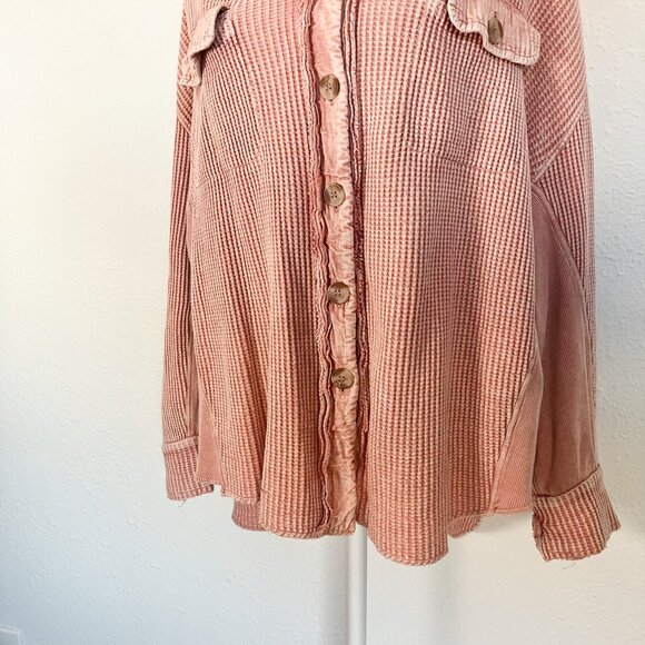 FP One Scout Jacket Mauve Waffle Long Sleeve Button Down Oversized Shacket - Picture 5 of 13